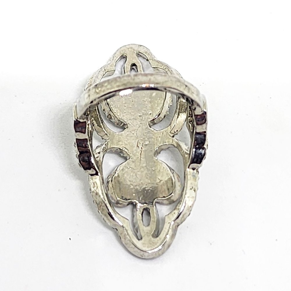 Victorian Style Pave White Rhinestone Dressy Silver Statement Cocktail Ring SZ 5 - Picture 7 of 10